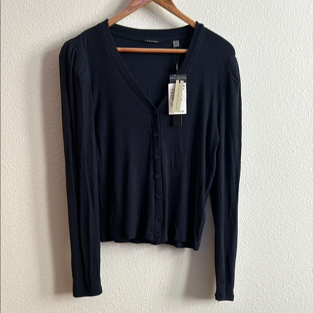 T Tahari Navy Fitted Button Down Shirt
